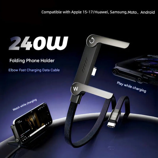 ⚡Invisible Holder Charger Cable with Stand – Hidden Bracket Design, Fast Charging Support, Tangle-Free & Durable 📱