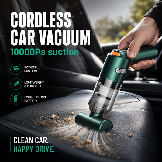 🚗  10000Pa Cordless Handheld Vacuum, Portable Wireless Cleaner with Washable Filter & Multi-Nozzle Kit