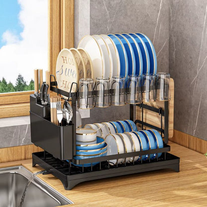 🔥 50% OFF & Free Shipping 🔥 Premium 2-Tier Dish Rack – Maximize Drying Space, Sleek Stainless Steel, Stylish Kitchen Upgrade ✨🏠