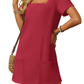 💕Summer Hot Sale 60% OFF 💃Women's Casual Square Neck Pocket Short Sleeve Dress with Pockets