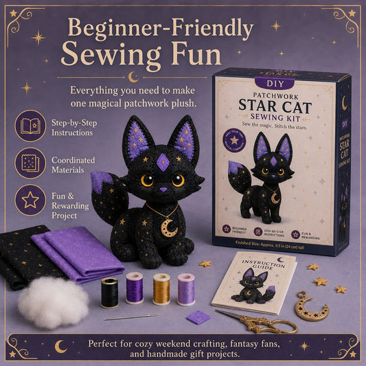 🤩2026 NEW ARRIVE🔥⌛️LAST DAY SALE 50% OFF!!🌙Mystic Patchwork Animal Sewing Kit – DIY Plush Craft Kit with Starry Fabric, Moon Charm✨