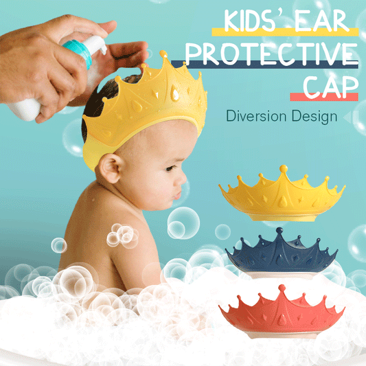 📢📢50% OFF !! ⏰ Kids' Ear Protective Cap – Waterproof Shower Hat, Adjustable & Cartoon Crown Design ✨
