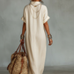 🔥Women's Minimalist Linen Blend Embroidered Short-sleeved Shirt Maxi Dress