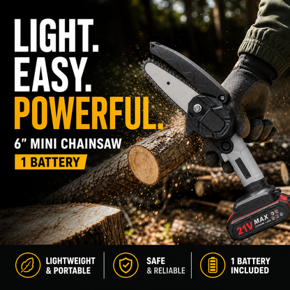 🔧6-inch Cordless Mini Chainsaw with 2 Batteries