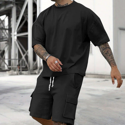 👕 50% OFF! ✨ Men's T-Shirt Shorts Set – Casual, Solid Color, Relaxed Fit, Loungewear ✨