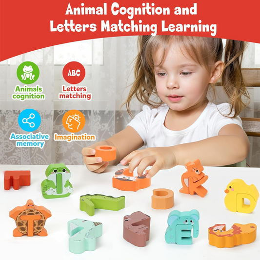 🎁Best Gift -50%OFF🎨26-Piece Wooden Letter & Animal Matching Toy