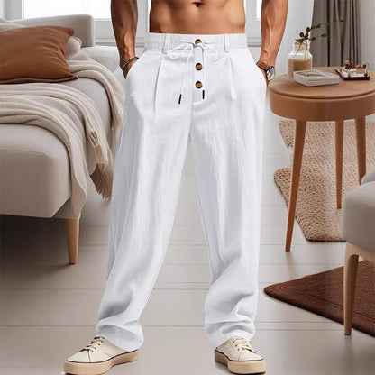 👖 60% OFF NOW! ✨ Men's Casual Drawstring Pants – Breathable linen & loose fit – Decorative buttons, perfect for everyday wear or warm days 🍂