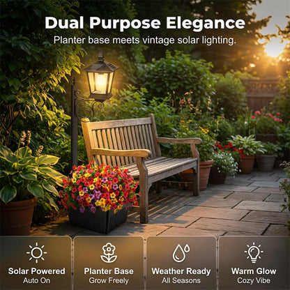 🔥50% OFF & Free Shipping🔥 Outdoor Solar Garden Light with Planter Base – Vintage Warm Glow, All-Weather Iron Design & Dual Function 🌸🌙