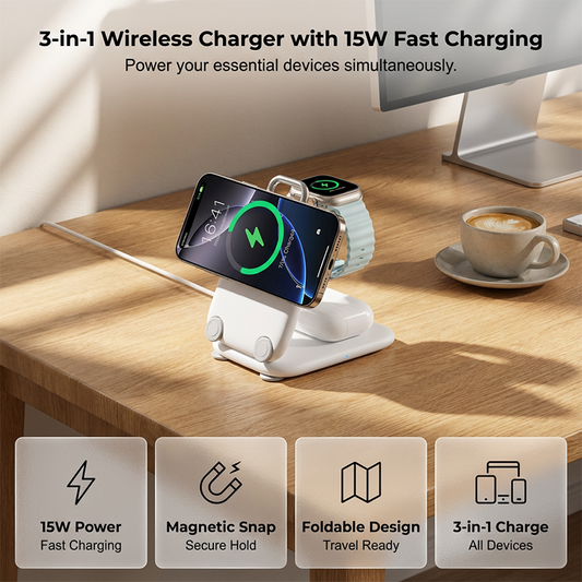 🔥50% OFF & Free Shipping🔥 3-in-1 Foldable Magnetic Wireless Charger Stand