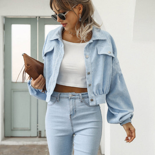 🔥50% OFF & Free Shipping🔥 Women's Cropped Corduroy Jacket with Balloon Sleeves