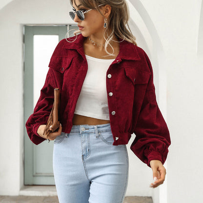 🔥50% OFF & Free Shipping🔥 Women's Cropped Corduroy Jacket with Balloon Sleeves