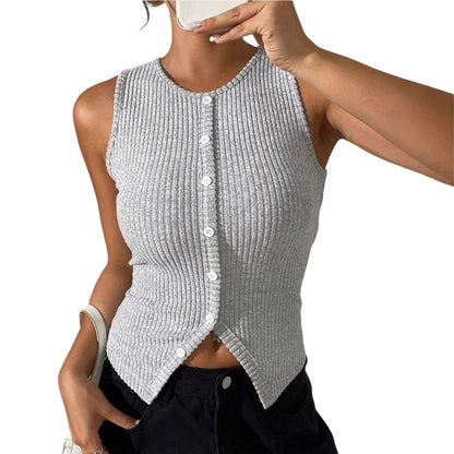 📢📢66% OFF ⏰💡Designed in the USA💡Women's Ribbed Knit Button-Front Sleeveless Vest