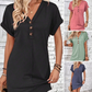 👗📢📢50% OFF !!  ⚡Buy 2 get 5%+ Free Shipping✈️ ⏰Women's Fashion V-Neck Button Dress – Timeless Solid Colors, Soft Fabric & Rolled Sleeves 🌸