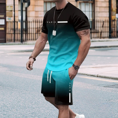 ✨HOT SALE✨Men's Gradient Color T-Shirt & Shorts Set