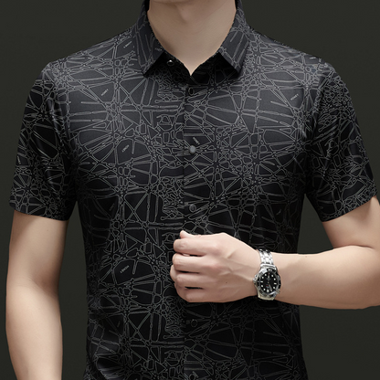 🥳SUMMER HOT SALE🥳💞50K+ SOLD!💥50% OFF! 🔥Chic Abstract Geometric Pattern Short Sleeve Lapel Shirt for Men