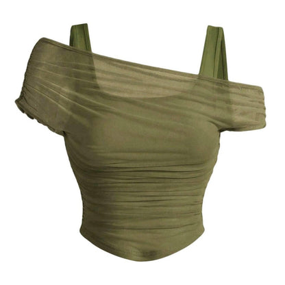 Women's Asymmetrical Ruched Mesh Top