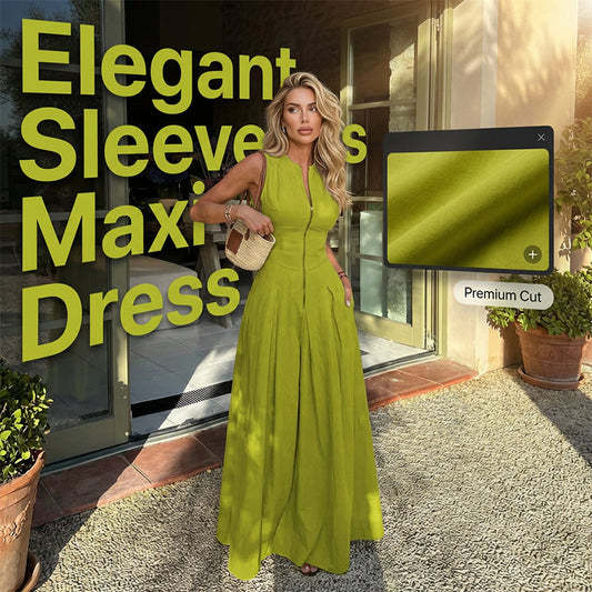 📢📢61% OFF& Free Shipping !! ⏰Sleeveless Zip-Front A-Line Maxi Dress
