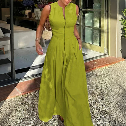 📢📢61% OFF& Free Shipping !! ⏰Sleeveless Zip-Front A-Line Maxi Dress