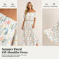 👗 60% OFF NOW! 🌸 Printed Off-Shoulder Short Sleeve Maxi Dress – Floral Print, Ruffled Bodice & Hidden Pockets ✨