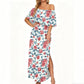 👗 60% OFF NOW! 🌸 Printed Off-Shoulder Short Sleeve Maxi Dress – Floral Print, Ruffled Bodice & Hidden Pockets ✨