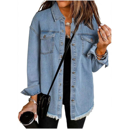 📢📢61% OFF !! Free Shipping⏰Women's Raw Edge Ripped Denim Jacket