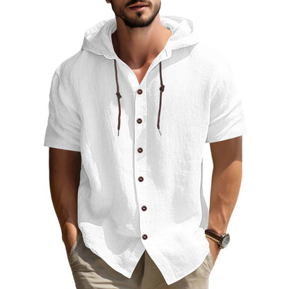 Men's Casual Short Sleeve Hoodie Shirt