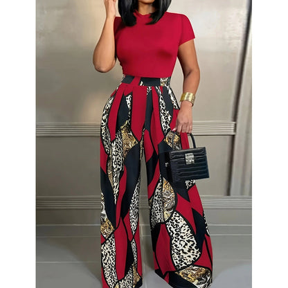 👗 50% OFF NOW! 👠 Women's Top & Wide-Leg Pants 2-Piece Set – High Waist & Vibrant Print 🎨