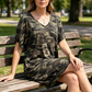 👗 50% OFF NOW! 🌿 Women's Camo T-Shirt Dress – V-Neck & Side Pockets – Relaxed Fit & Banded Hem – Plus Size Friendly 🚶‍♀️
