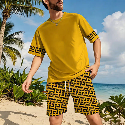 🌿SUMMER HOT SALE🌿🔥50K+ SOLD!💐50% OFF!  Men's Tracksuit Set – Yellow, Graphic, Quick-Dry, Summer