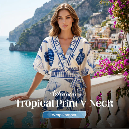 Flattering V-Neck Playsuit in Exotic Tropical Print – Your Summer Holiday Essential 🏝️🌸