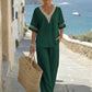 🌸 35% OFF NOW! 🌸Elegant V-Neck Top & Wide-Leg Pants Set