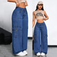 🔥While Supplies Last 40% OFF!🎉 High-Waist Denim Cargo Wide-Leg Pants