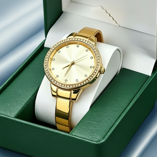🔥While Supplies Last 50% OFF!🎉 Women's Gold Bangle Watch with Rhinestone Bezel