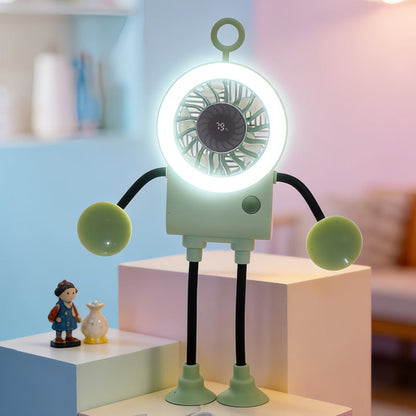🤖💨 Flexible Robot Desk Fan with LED Light – Cute Anime Design, 5 Speeds, 360° Bendable Neck, USB Powered. Perfect for Office, Bedroom & Study! 📚✨🔋