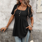 👕 LIMITED-TIME 50% OFF! ✨ Square Neck Babydoll Top – Eyelet Embroidery, Tunic Length 🍀