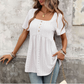 👕 LIMITED-TIME 50% OFF! ✨ Square Neck Babydoll Top – Eyelet Embroidery, Tunic Length 🍀