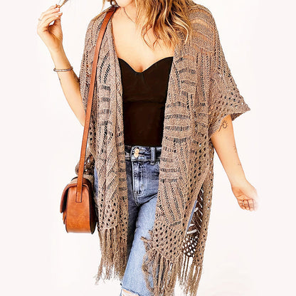 🌊 70% OFF NOW!✨ Women's Open-Front Knit Cover-Up with Tassel Fringe – Bohemian & Lightweight – Beach Essential 🌴