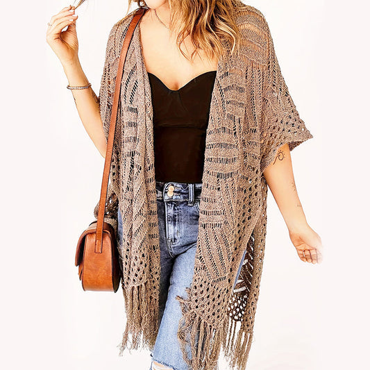 🌊 70% OFF NOW!✨ Women's Open-Front Knit Cover-Up with Tassel Fringe – Bohemian & Lightweight – Beach Essential 🌴
