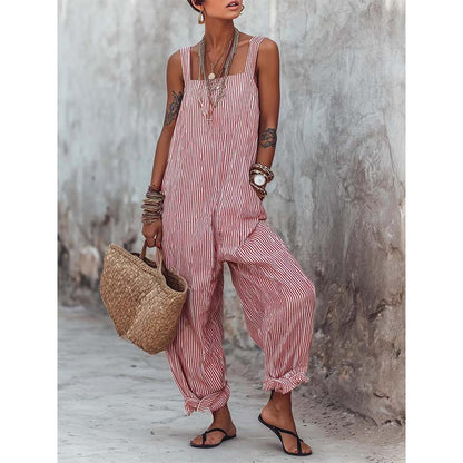 📢📢50% OFF !! ⏰Women's Casual Striped Spaghetti Strap Jumpsuit