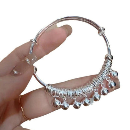 🏆LAST DAY SALE 50% OFF🔥Adjustable Silver Bell Charm Bangle Bracelet