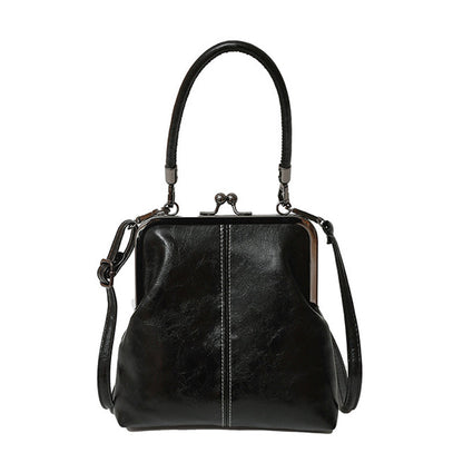 💋 Women's Kiss Lock Crossbody Bag with Top Handle – Vintage brass closure & structured shape – Removable strap, perfect for daily outings or dinner dates 👜 ✨