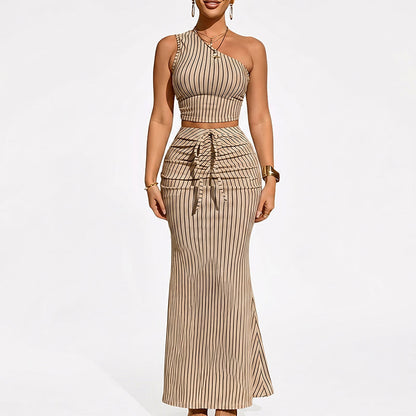 👚 50% OFF NOW! 🌸Elegant Asymmetrical Crop Top and High-Waist Skirt Set