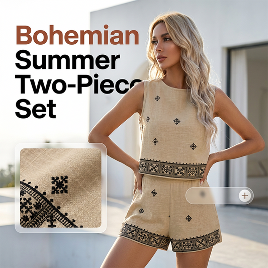 👗 LIMITED-TIME 50% OFF! ✨Women's Bohemian Print Sleeveless Top & Shorts Set