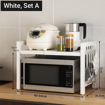 🍳 LIMITED-TIME 50% OFF! ✨ Expandable Microwave Rack – Adjustable, 75kg Capacity, Hooks Included 🧰