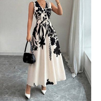 ⏳Limited-time 50% off⏰Women's Floral Print V-Neck Twisted Waist Maxi Dress👗