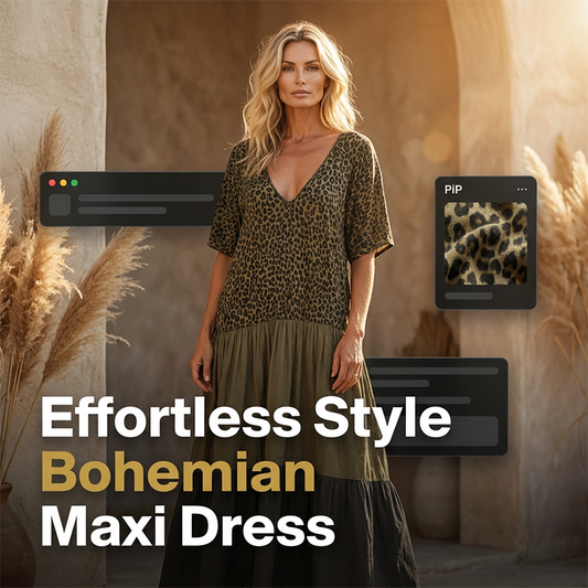 🔥👚 50% OFF!Women's Elegant Bohemian Maxi Dress | Modest V-Neck Tiered Skirt Lightweight Holiday Tunic for Mature Ladies
