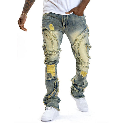 LIMITED-TIME 50% OFF! ✨Men's Classic Stretch Flare Jeans | Premium Vintage Wash Denim with Unique Patchwork Detail for Smart Casual Wear
