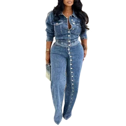 🌸 50% OFF NOW! 🌸Women's Chic Button Detailing Denim Set