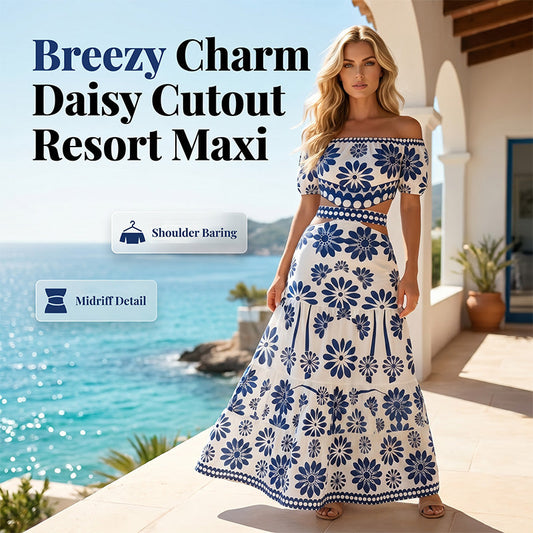 ⏳Limited-time 50% off⏰Women’s Off-the-Shoulder Waist Cutout Daisy Printed Resort Dress🪻👗