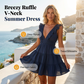🌸Women Summer V Neck Sleeveless Ruffle Mini Dress Solid Color Tiered Vest Dress